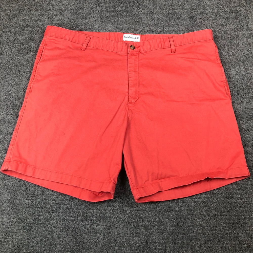 Saddlebred Mens Coral Red Chino Shorts Size 42W Flat Front Cotton Twill Casual
